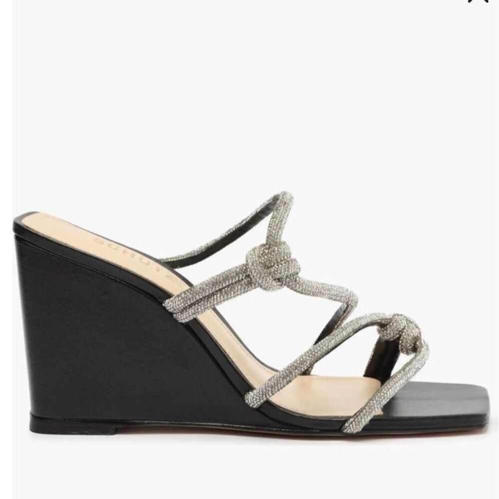 Schutz Squared Toe Crystal Strappy Wedge Platform Sandal “Lauryn” 8.5 Slip on - Picture 5 of 6